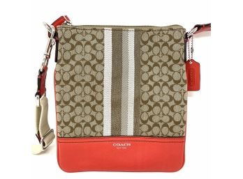 Coach Monogram Crossbody With Coral Leather Accents