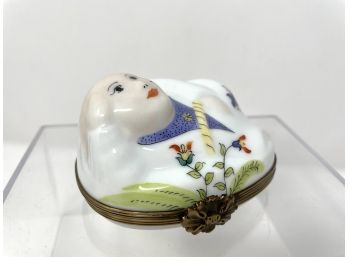 Porcelain Limoges Figure Trinket Box - Signed - Sleeping Buddha