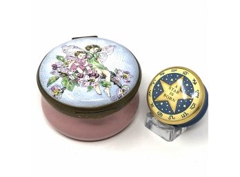 Enamel Trinket Boxes Lot Of 2 Including Cicely Mary Barker Piece