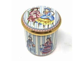 Halcyon Days Enamel Trinket Box Featuring Victorian Fashion