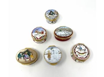 Collection Of Holiday Enamel Trinket Boxes By Halcyon Days And Royal Doulton