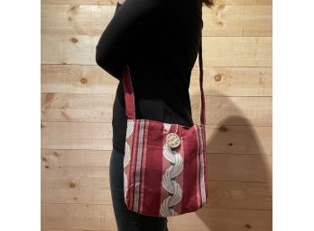 Striped Shoulder Bag With Large Button Closure