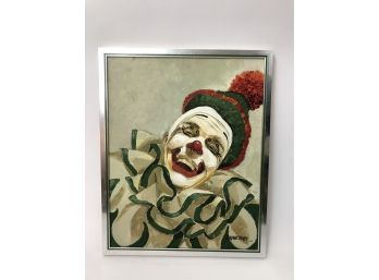 Signed Clown Painting - On Canvas 21 X 17