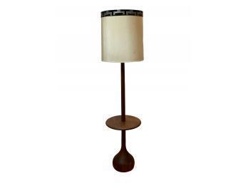 Danish Modern Solid Teak Floor Lamp With Attached End Table And Teardrop Base