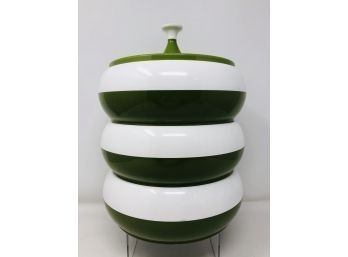 Vintage Green & White Plastic Stackable Bowls
