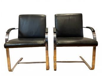 Pair Of Leather And Chrome Mid Century Chairs AGI Industries High Point NC