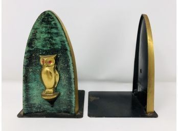 MCM Brass And Velvet Owl Bookends