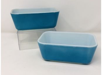 2 Vintage Pyrex Blue Rectangle Refrigerator Dish No Lids