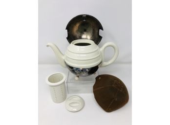 Silver Plate And Ceramic Tea Pot