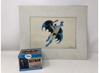 Batman Memorabilia Lot: Sealed Limited Edition Topps Batman 2nd Series Collector's Edition & Signed Batman Art