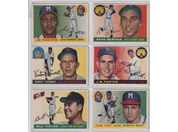 6 1955 Topps Baseball Cards Including Bunky Stewart Rookie