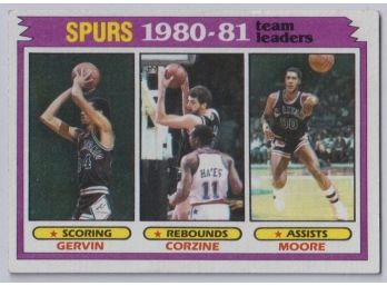 1981-82 Topps Spurs 1980-81 Team Leaders: Gervin, Corzine, Moore