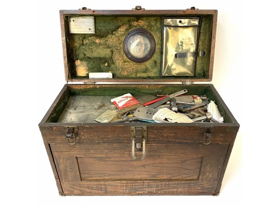 Antique Machinist Toolbox In Style Of Gerstner - Full Of Antique Tools !!!!!