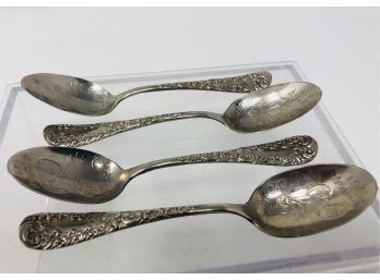 Collection Of Four Antique Repousse Coin Silver New England Cycle Show - Boston 1897 Spoons