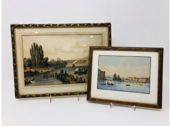 2 19th Century Hand Colored Harbor Engravings