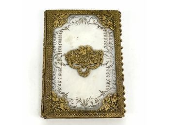 'souvenir' Notebook, Brass And Engraved Mother-of-pearl, Circa 1820 - As Is