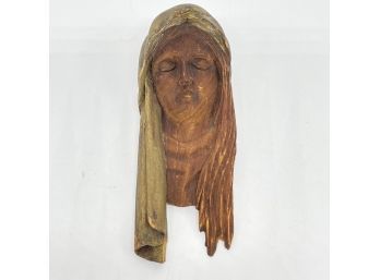 Early Gilded Carved Face Of Mary