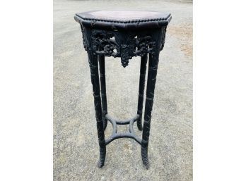 Heavily Carved Asian Stand With Marble Top