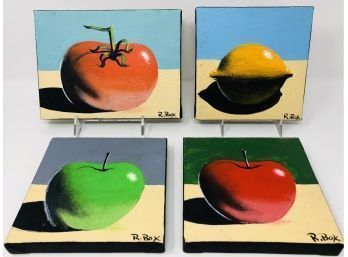 4 6x6 Canvas Of Fruit & Vegetable Painted Still Lifes Original Art Work