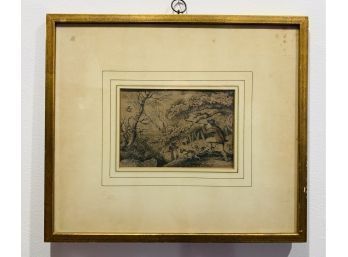 Hand Colored Hunting Scene Etching