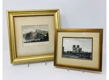 2 19th Century Castle/City Scene Engravings