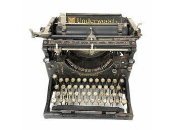 Antique Underwood Typewriter With Advertising Cover