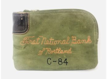 Vintage Canvas Embroidered Money Bag - No Key - First National Bank