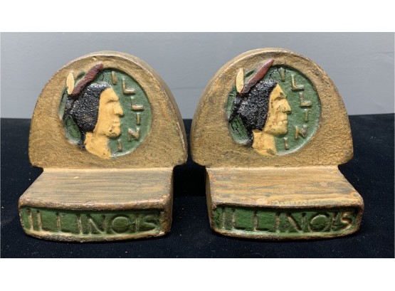 Pair Of Antique Illinois Native American Bookends