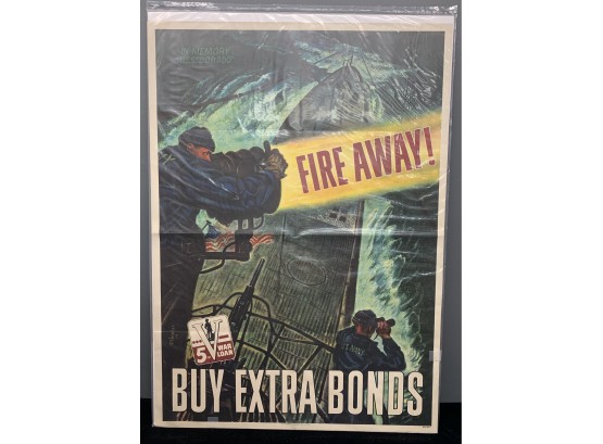 Original WWII 'Fire Away Buy Extra War Bonds' Poster