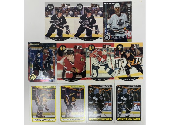 Lot Of 11 1990's Hockey Stars & Inserts With Wayne Gretzky, Mario Lemieux, And Press Proofs