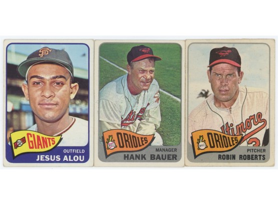 1965 Topps Baseball 3 Card Star Lot With Robin Roberts, Jesus Alou, And Hank Bauer