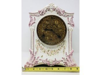 American Victorian Ansonia Porcelain Gilt Rococo Mantel Clock - Untested