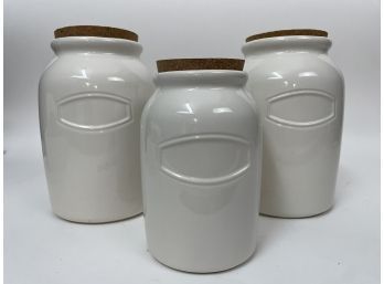 Pottery Barn Set Of 3 Graduated White Canisters