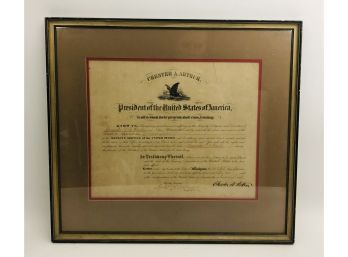 Chester Arthur 21st US President Signed Historical Document - Framed -