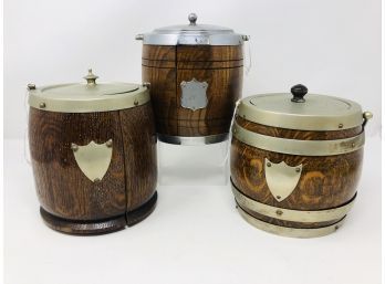 Trio Of Wooden Tobacco Barrels Porcelain Lined