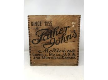 Antique Father John's Wooden Advertising Box