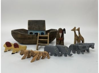 Hand Carved Folk Art Noahs Ark Set