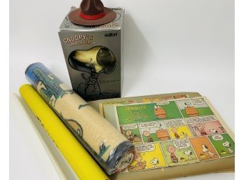 Collection Of Vintage Snoopy Collectibles With Snoopy Hairdryer, Posters And More!!!