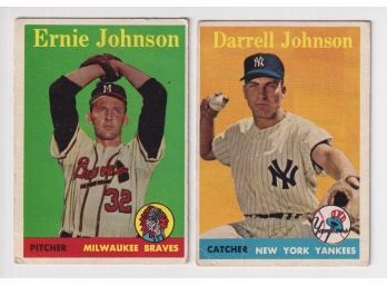 1958 Topps #61 Darrell Johnson & #78 Ernie Johnson Yellow Letter Variations