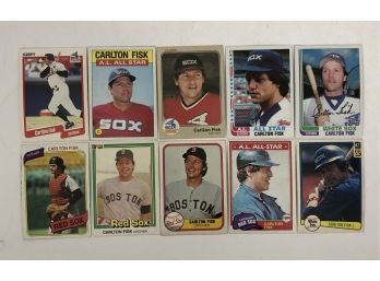 Lot Of 10 Assorted Carlton Fisk Baseball Cards - 1980-90