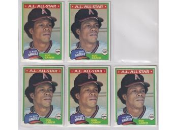Lot Of 5 1981 Topps Baseball #100 Rod Carew Cards