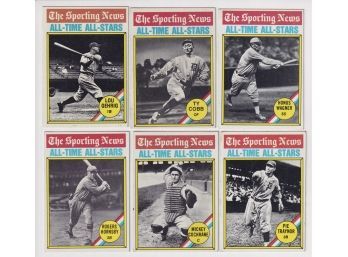 Lot Of 6 1976 Topps Sporting News All-Time All-stars Including Wagner, Cobb, And Gehrig
