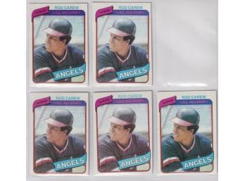 Lot Of 5 1980 Topps Baseball #700 Rod Carew Cards