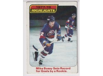 1978-79 Topps Hockey #1 Mike Bossy Sets Record For Goals By A Rookie
