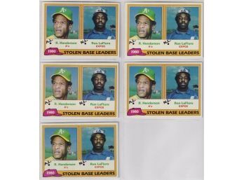 Lot Of 5 1981 Topps Baseball #4 Stolen Base Leaders Rickey Henderson Cards