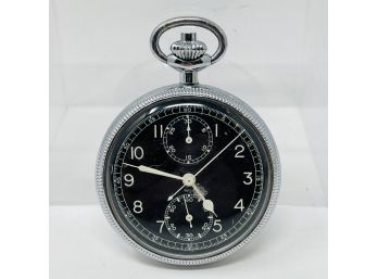 Breitling 18 Jewel Black Face Navigational Pocket Stop Watch In Working Condition