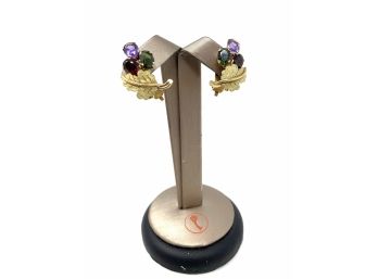 14k And Multicolored Gemstone Clip On Earrings
