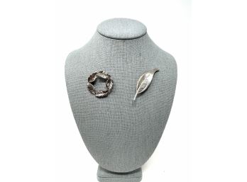 Pair Of Sterling Silver Brooches