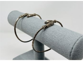 Pair Of Antique Sterling Silver Snake Cuff Bracelets