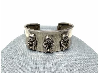 Sterling Silver Navajo Cuff Bracelet With Figures